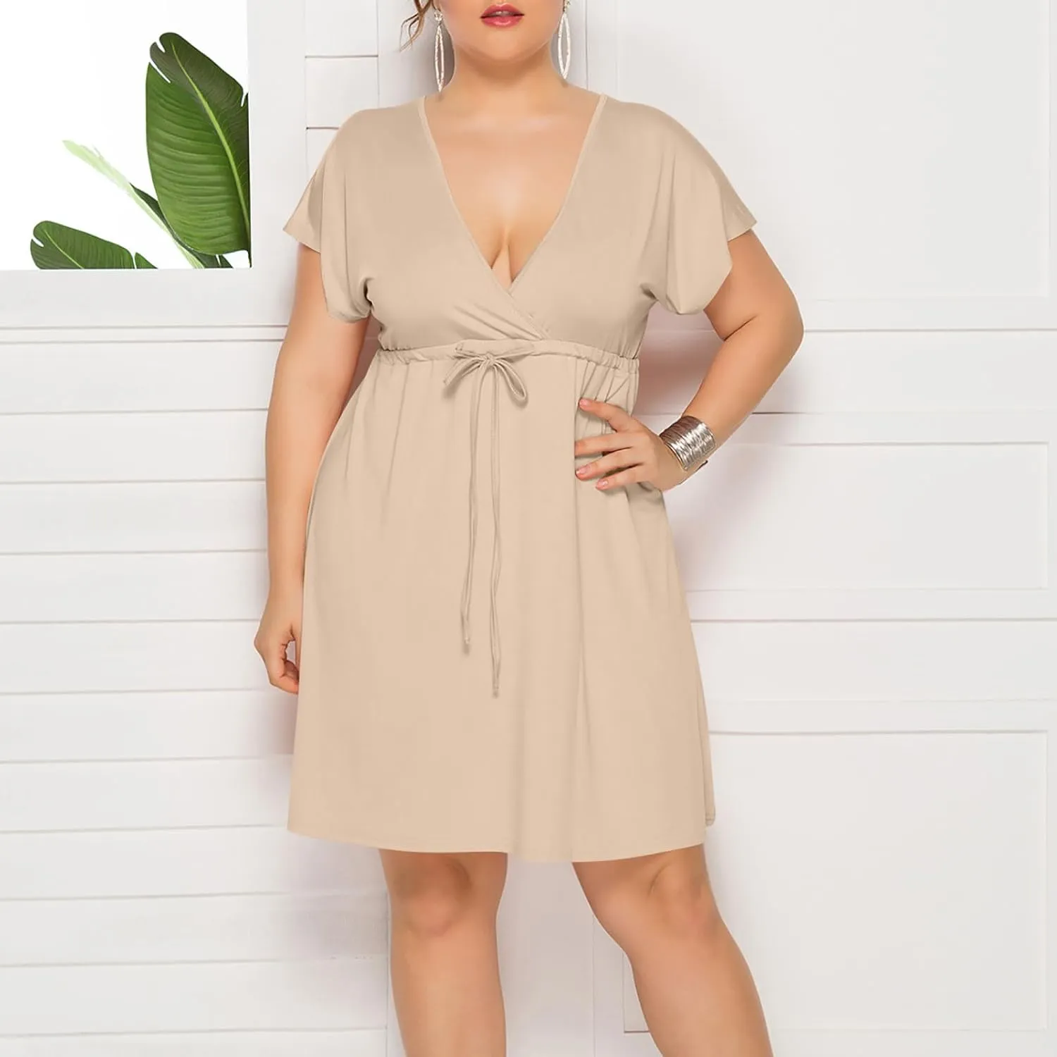 Trendy Ruffle Puff Sleeve Dresses for Women Sexy Deep V Neck with Belt Maxi Skirts Oversize Loose Comfy Dress Outside