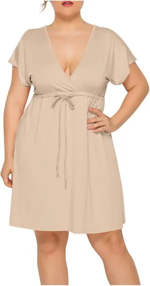 Trendy Ruffle Puff Sleeve Dresses for Women Sexy Deep V Neck with Belt Maxi Skirts Oversize Loose Comfy Dress Outside