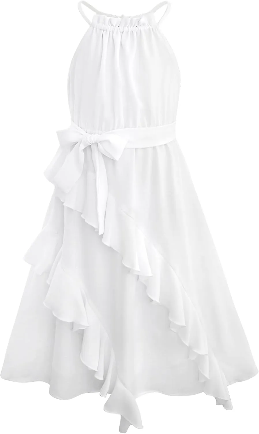 Tween Girls Dresses Halter Tie Back Tiered Ruffle A-Line Flowy Dress Summer Sleeveless Sundress Size 5-14 Years