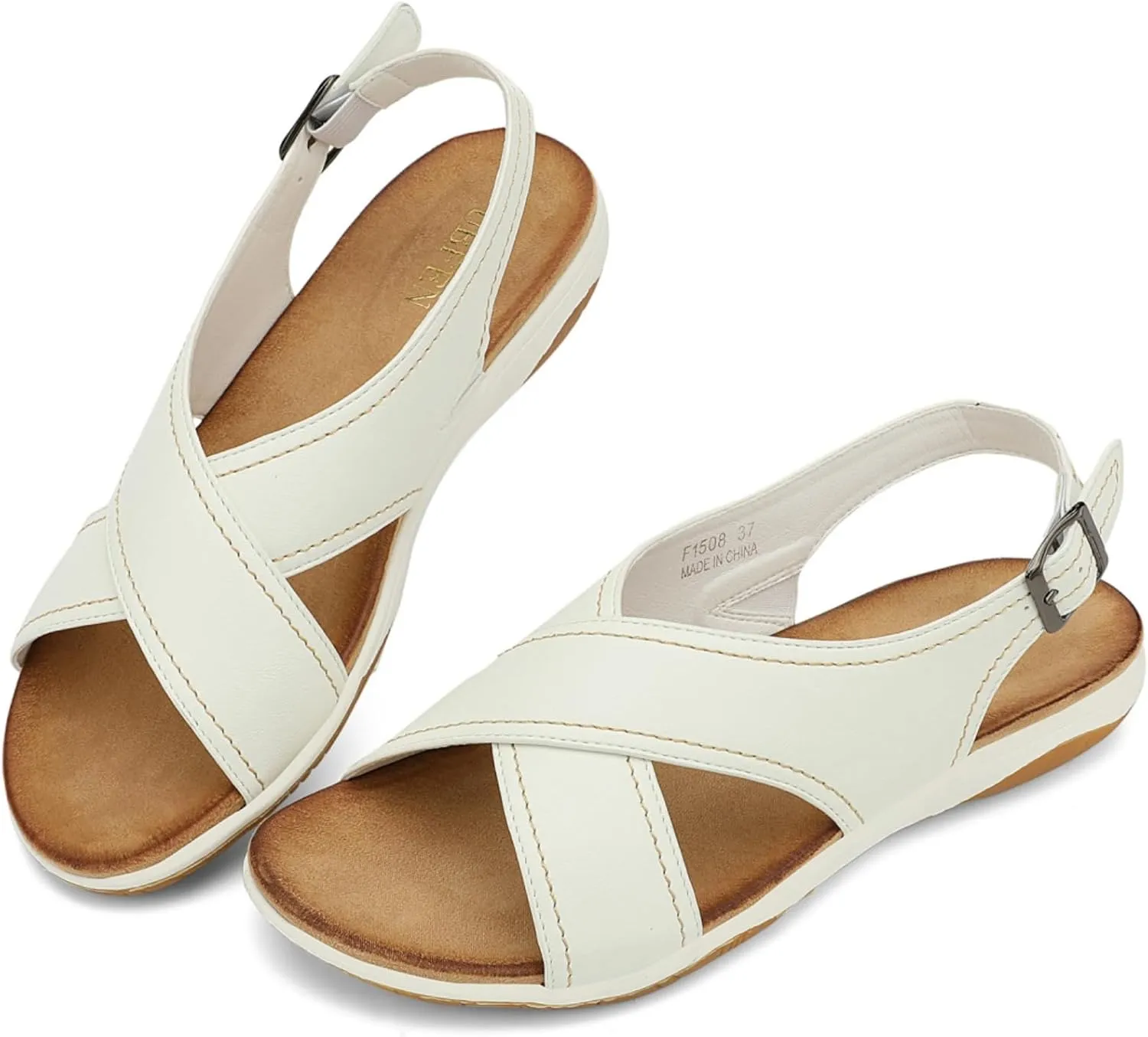UBFEN Womens Flat Sandals Arch Support Open Toe Adjustable Slingback Cross Strap Dressy Casual Comfortable Summer Shoes