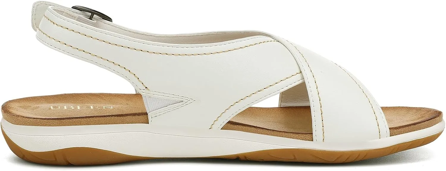 UBFEN Womens Flat Sandals Arch Support Open Toe Adjustable Slingback Cross Strap Dressy Casual Comfortable Summer Shoes