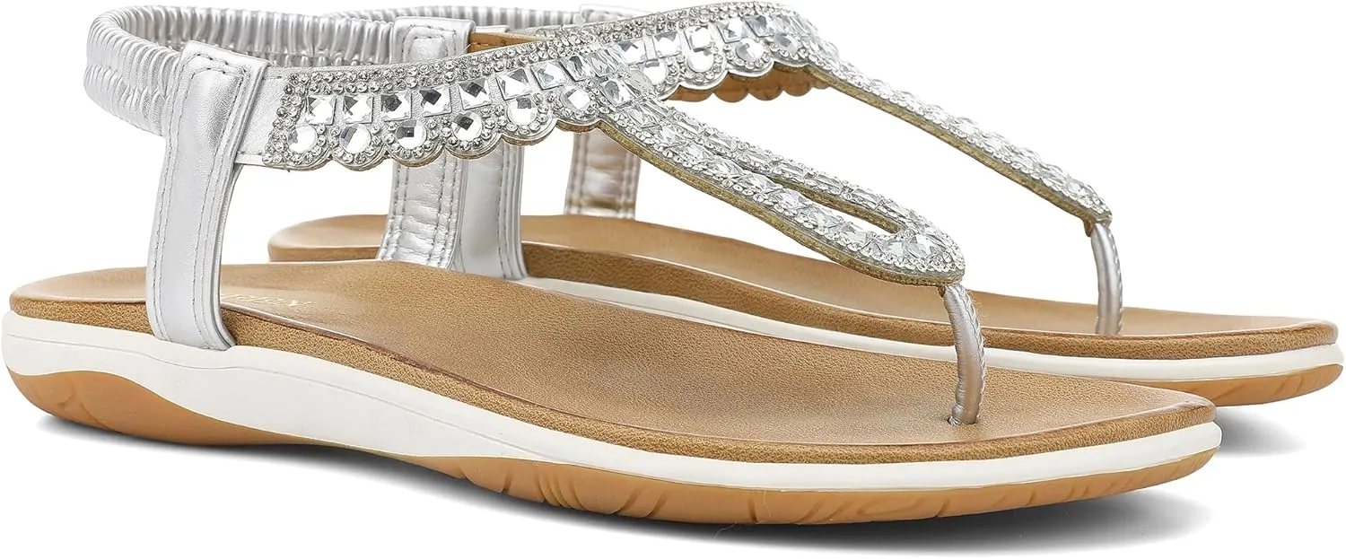 UBFEN Womens Flat Sandals Dress Braided T-Strap Thong Sandals with Arch Support Comfortable for Walking