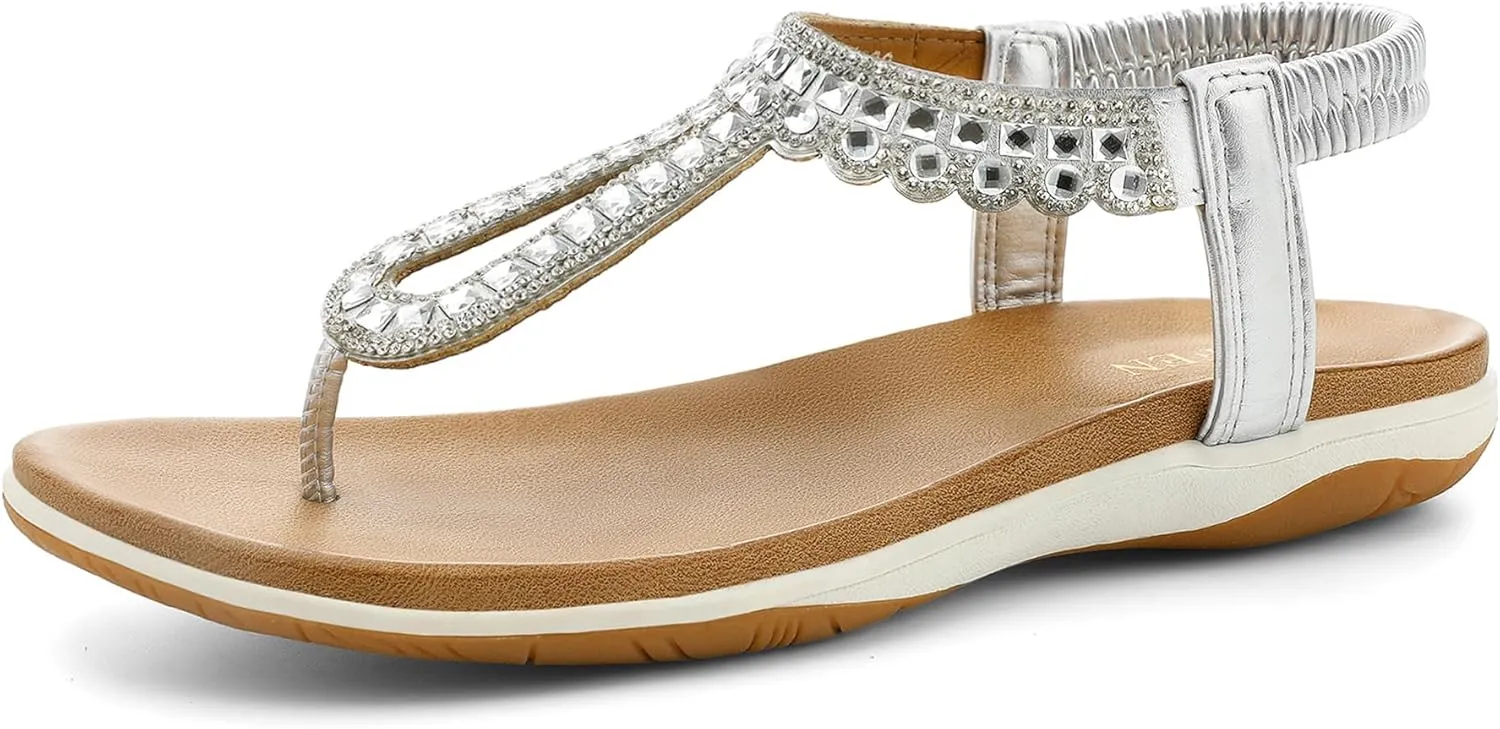UBFEN Womens Flat Sandals Dress Braided T-Strap Thong Sandals with Arch Support Comfortable for Walking