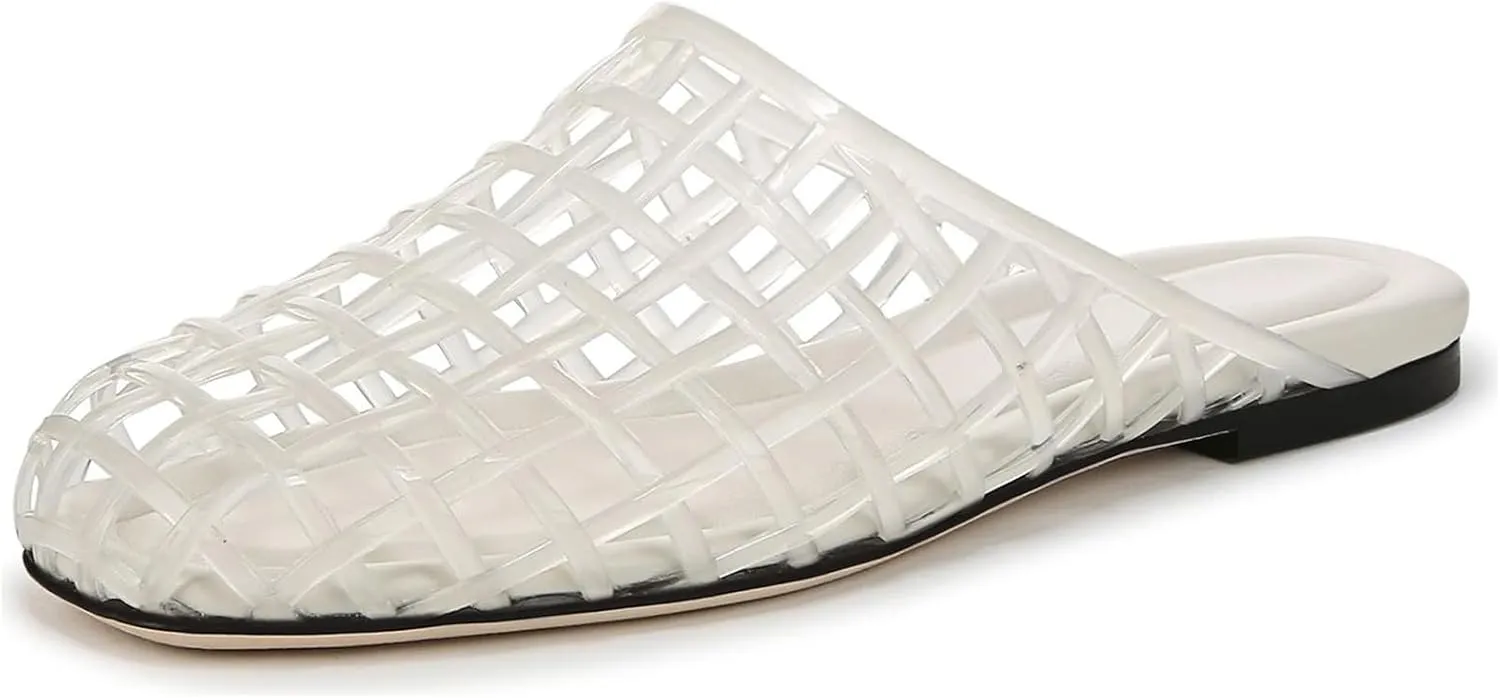UBWDU Womens Clear Jelly Shoes Slip on Closed Toe Jelly Mesh Flats Sandals Slides Comfortable Summer Beach Slippers