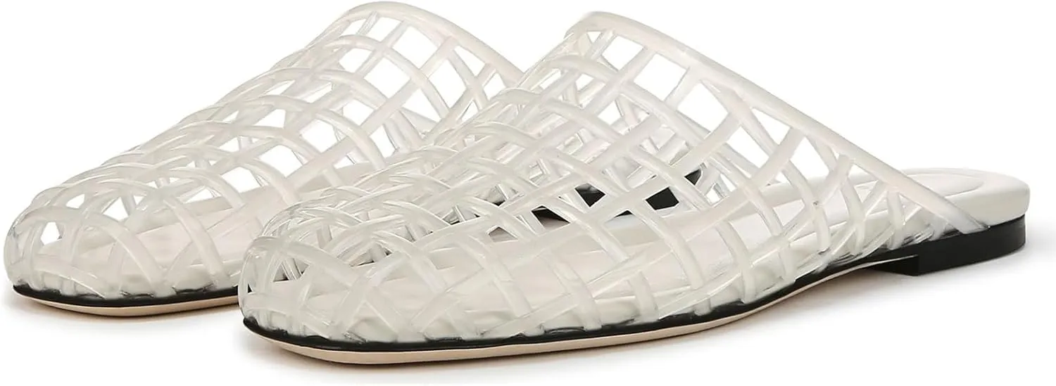 UBWDU Womens Clear Jelly Shoes Slip on Closed Toe Jelly Mesh Flats Sandals Slides Comfortable Summer Beach Slippers