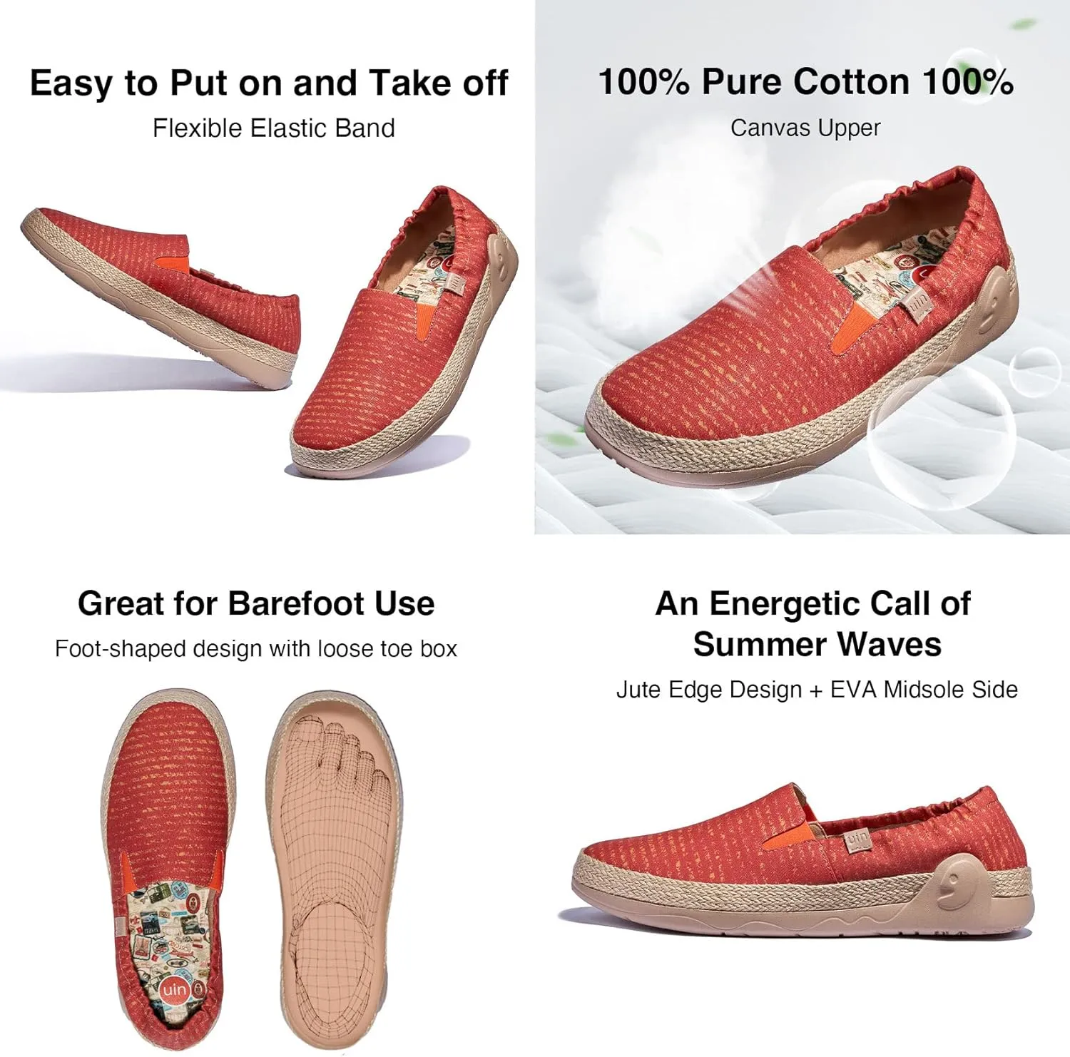 UIN Men's Espadrilles Slip OnsLightweight Walking Casual Loafers Comfortable Art Painted Travel Shoes Marbella Series