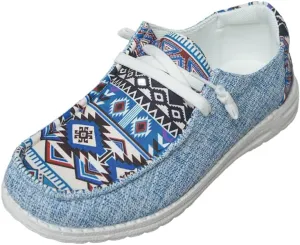 Unisex Adults/Teenagers Ethnic Aztec Print Pattern Canvas Loafers Wide Width Lace-up Slip-on Sneakers Comfort Ultralight Breathable Walking/Driving/Work/Daily Shoes for Women/Men, Blue/Brown/Rose-Red