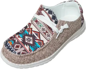 Unisex Adults/Teenagers Ethnic Aztec Print Pattern Canvas Loafers Wide Width Lace-up Slip-on Sneakers Comfort Ultralight Breathable Walking/Driving/Work/Daily Shoes for Women/Men, Blue/Brown/Rose-Red