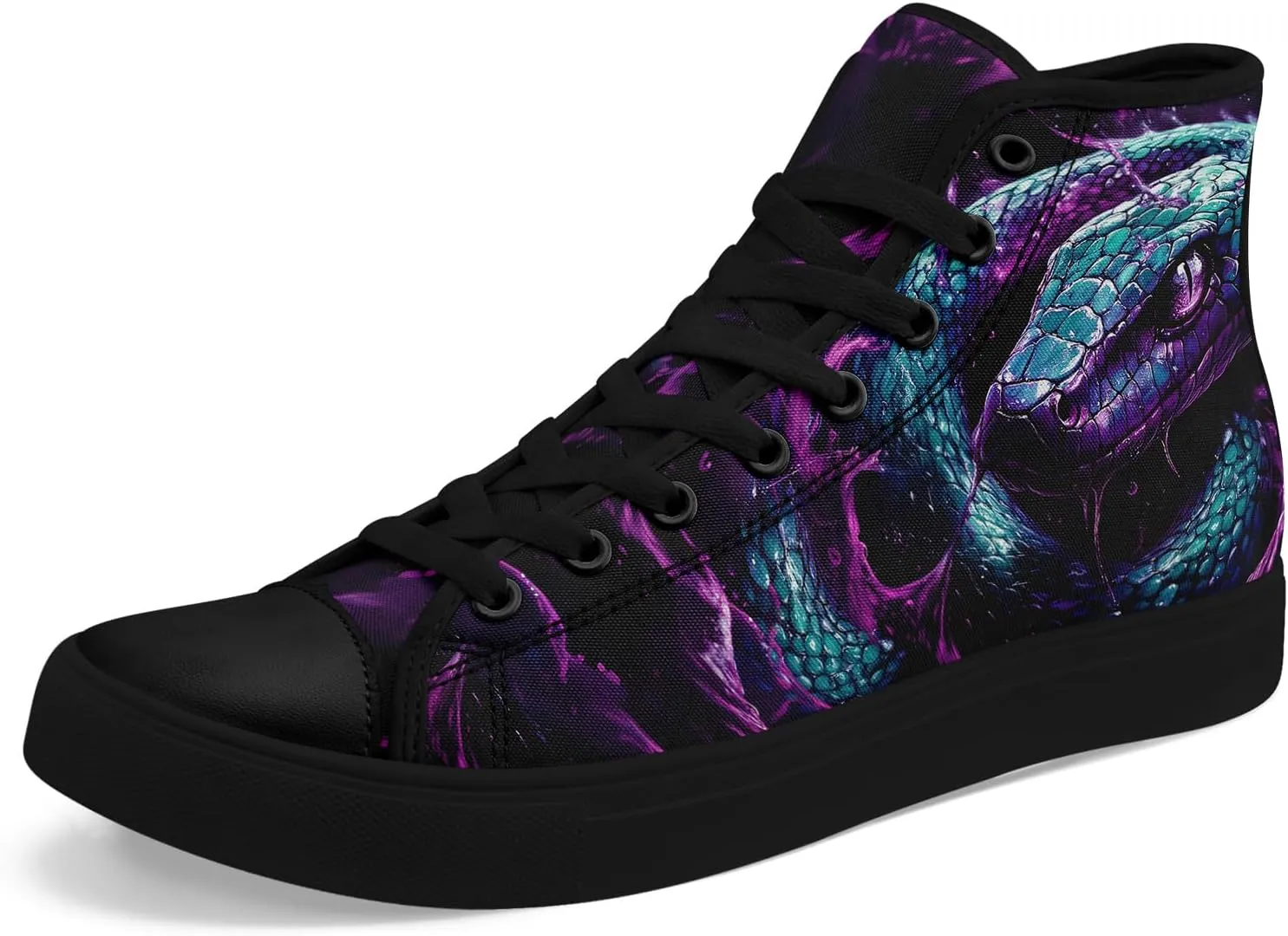 Unisex Snake Print Canvas High Top Sneakers, Lightweight Lace-Up Shoes for Walking, Outdoor Activities, and Daily Wear