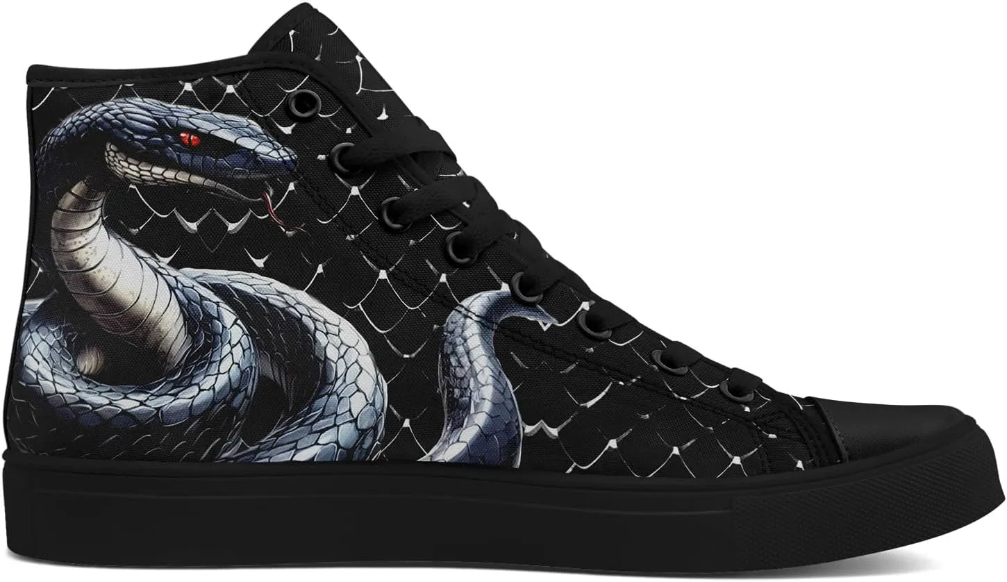 Unisex Snake Print Canvas High Top Sneakers, Lightweight Lace-Up Shoes for Walking, Outdoor Activities, and Daily Wear