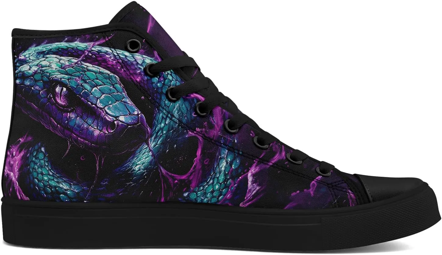 Unisex Snake Print Canvas High Top Sneakers, Lightweight Lace-Up Shoes for Walking, Outdoor Activities, and Daily Wear