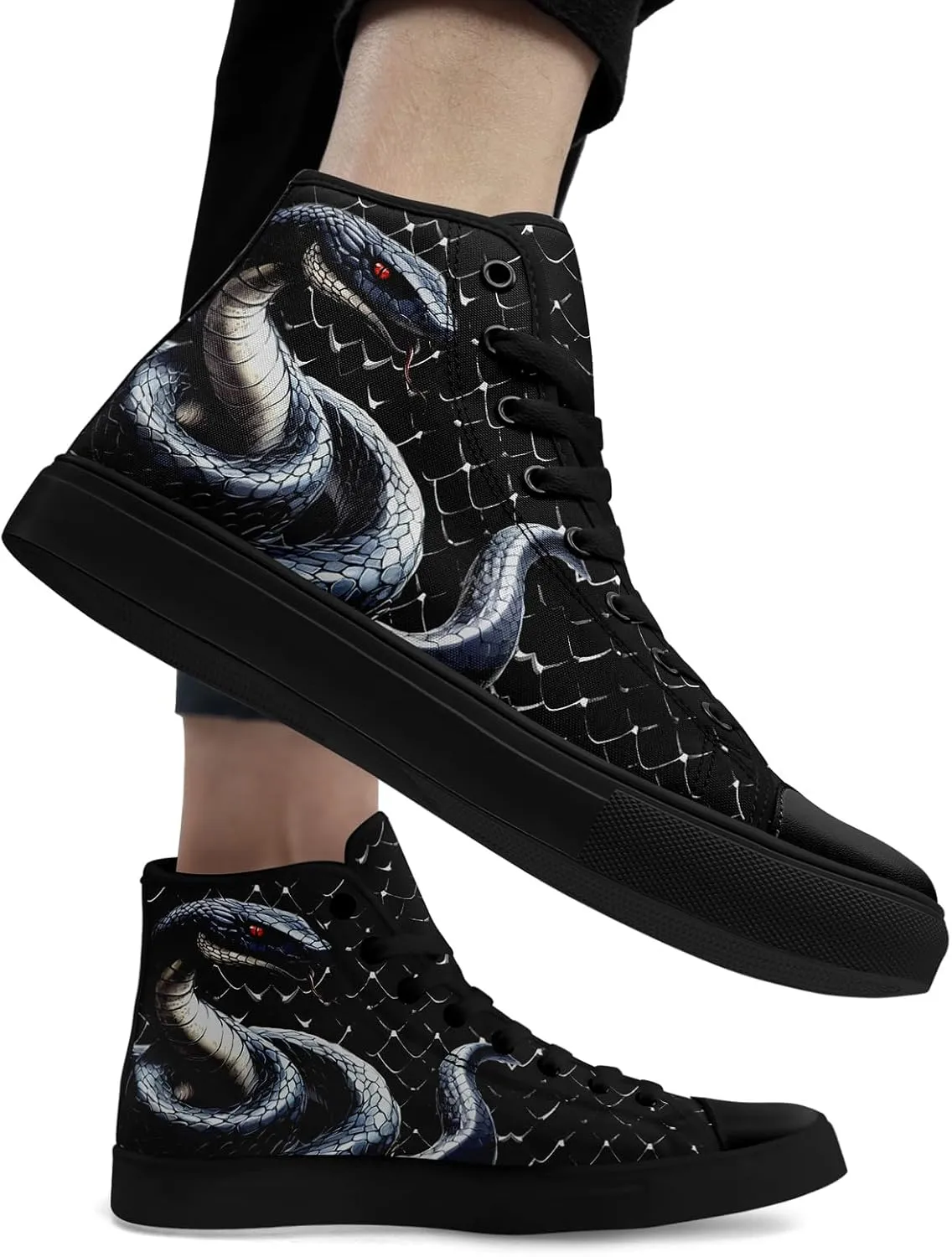 Unisex Snake Print Canvas High Top Sneakers, Lightweight Lace-Up Shoes for Walking, Outdoor Activities, and Daily Wear