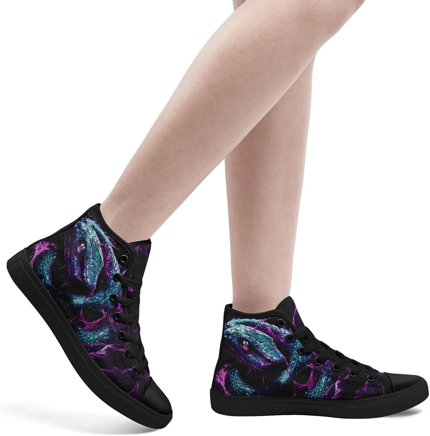 Unisex Snake Print Canvas High Top Sneakers, Lightweight Lace-Up Shoes for Walking, Outdoor Activities, and Daily Wear