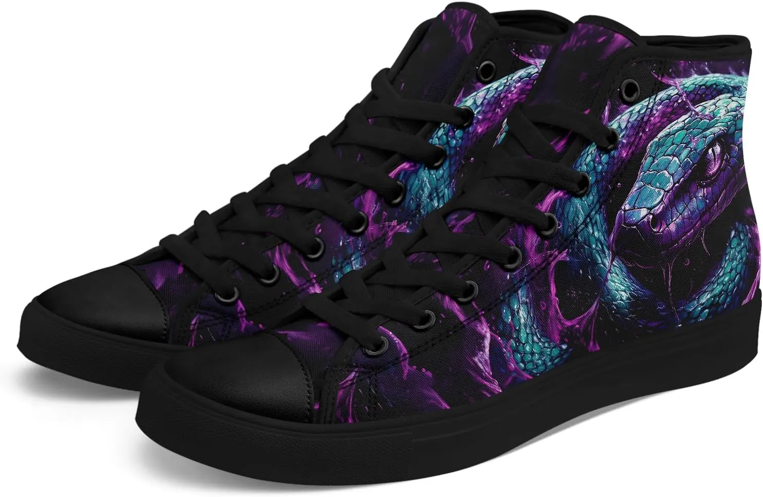 Unisex Snake Print Canvas High Top Sneakers, Lightweight Lace-Up Shoes for Walking, Outdoor Activities, and Daily Wear