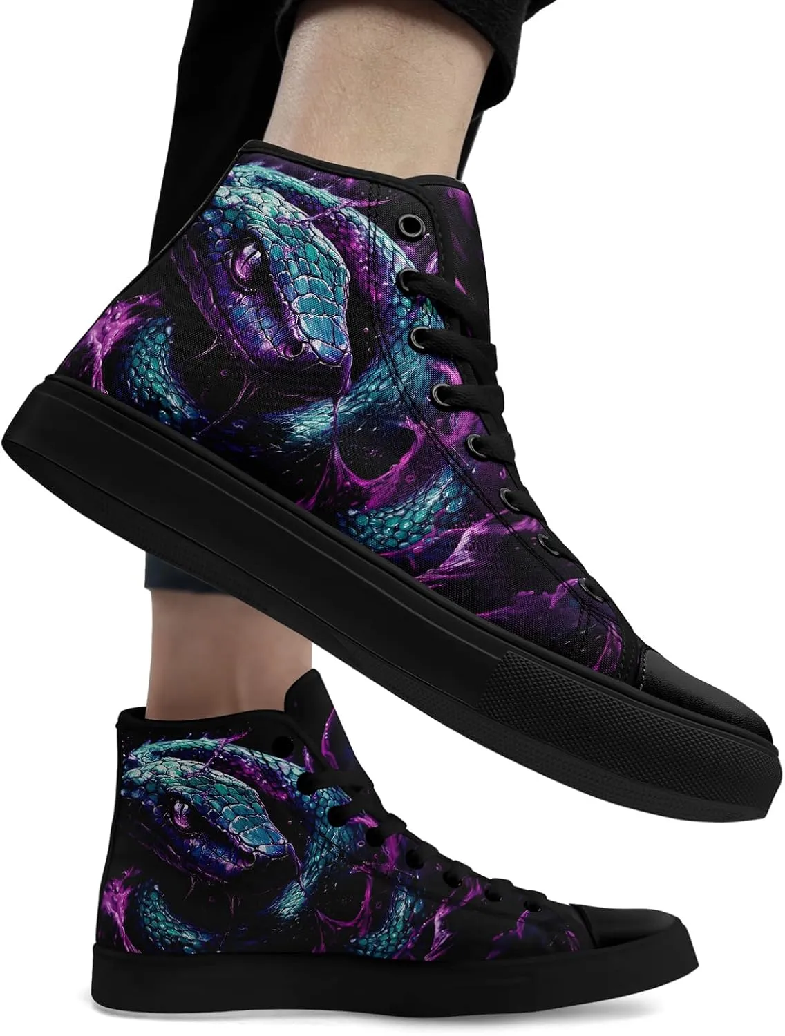 Unisex Snake Print Canvas High Top Sneakers, Lightweight Lace-Up Shoes for Walking, Outdoor Activities, and Daily Wear
