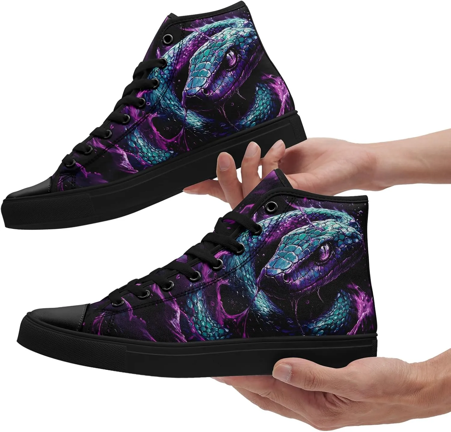 Unisex Snake Print Canvas High Top Sneakers, Lightweight Lace-Up Shoes for Walking, Outdoor Activities, and Daily Wear