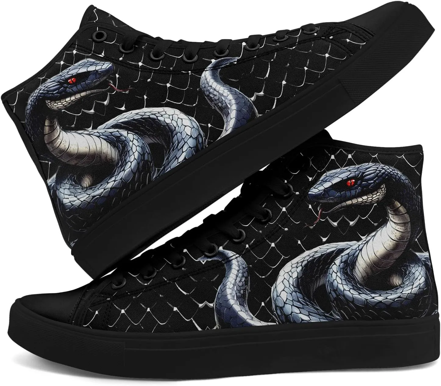 Unisex Snake Print Canvas High Top Sneakers, Lightweight Lace-Up Shoes for Walking, Outdoor Activities, and Daily Wear