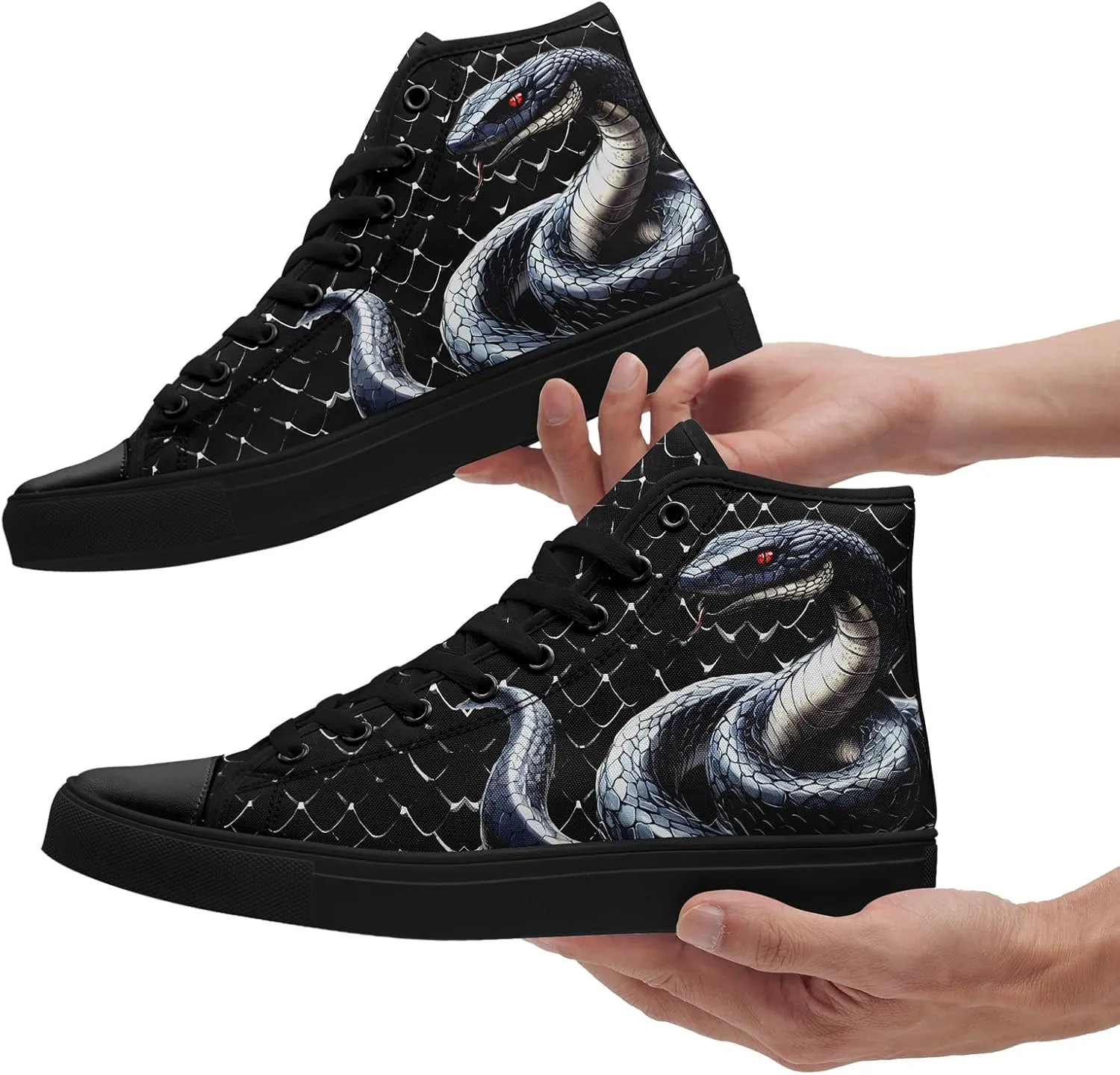 Unisex Snake Print Canvas High Top Sneakers, Lightweight Lace-Up Shoes for Walking, Outdoor Activities, and Daily Wear