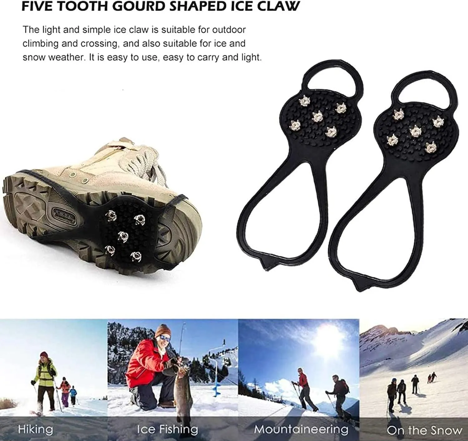 Universal Non-Slip Gripper Spikes, Universal Gripper Spikes Non Slip Shoe Spikes, Traction Cleats Ice Snow Grips, Anti Slip Rubber Grips for Hiking Mountaineering Walking