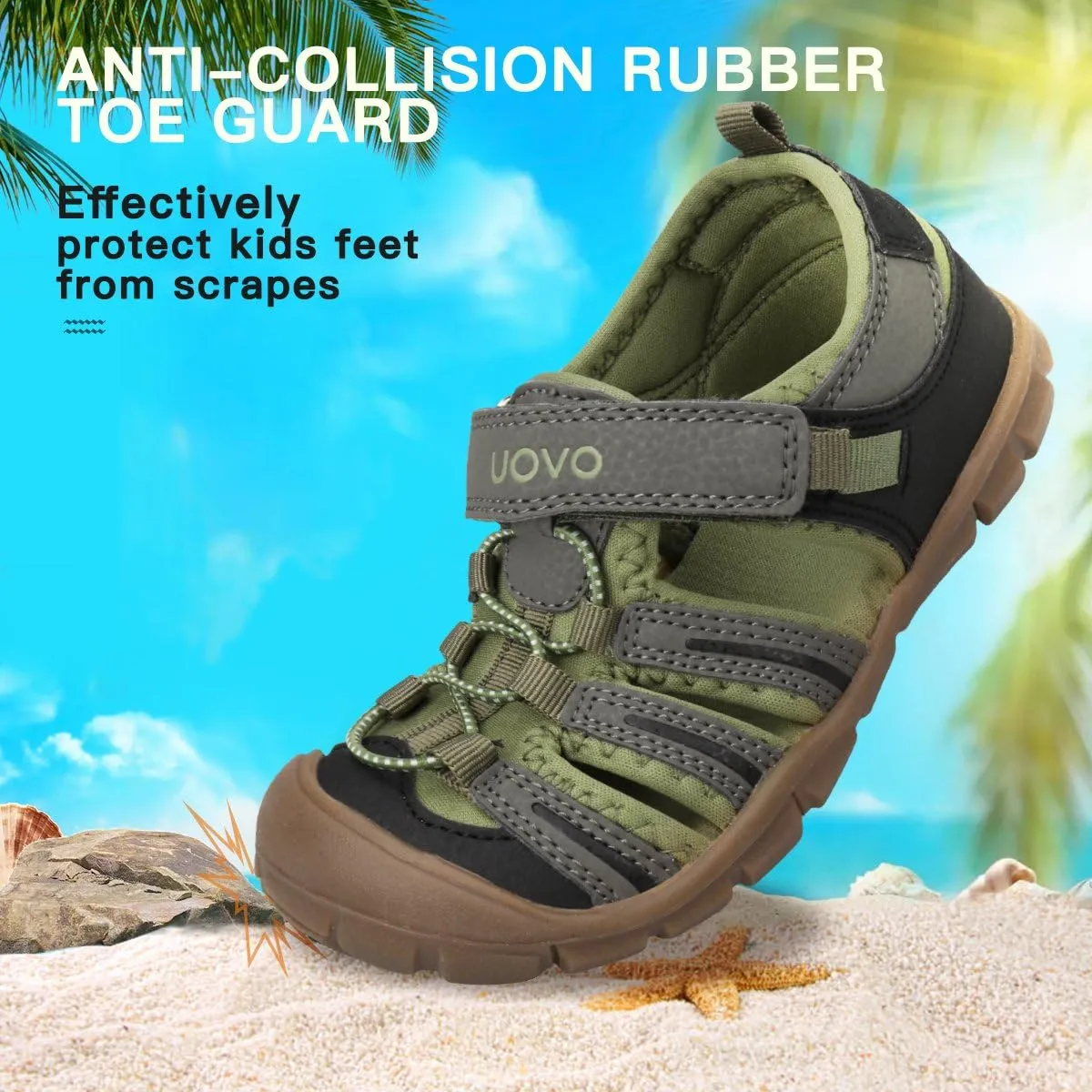 UOVO Boys Sandals Kids Sandals Hiking Athletic Closed-Toe Beach Summer Sandals for Boys Quick-Dry Slip Resistant