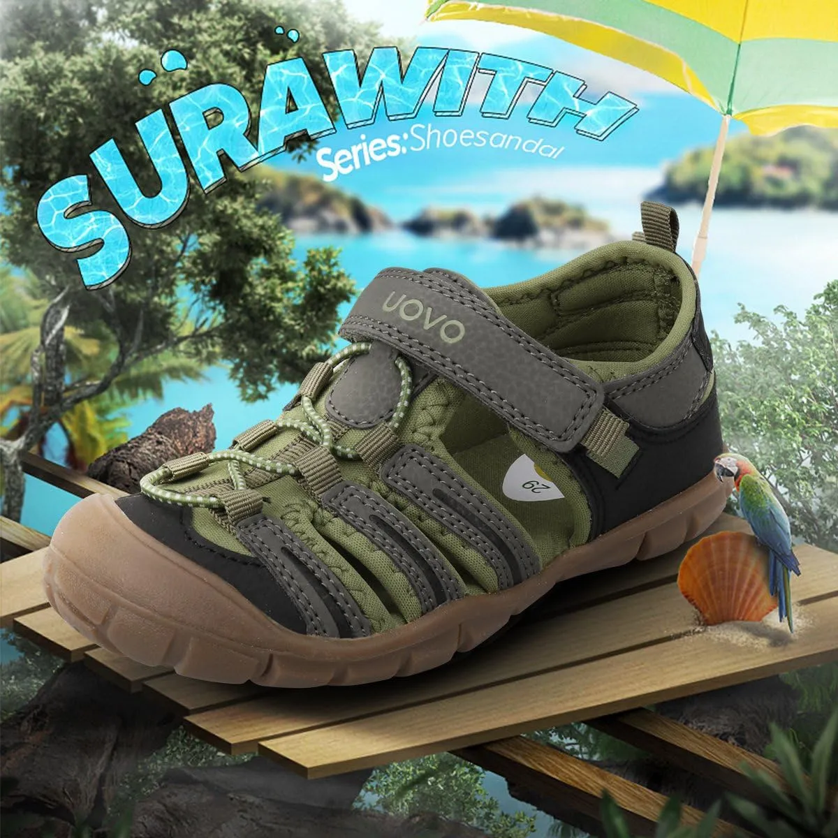UOVO Boys Sandals Kids Sandals Hiking Athletic Closed-Toe Beach Summer Sandals for Boys Quick-Dry Slip Resistant