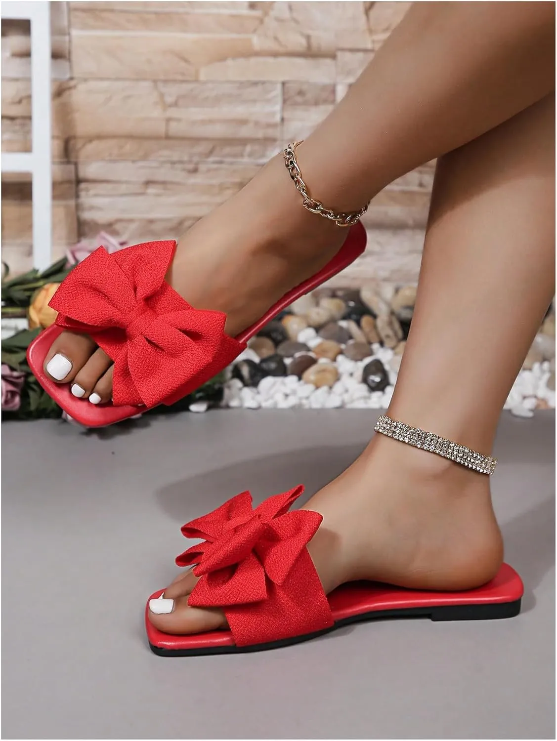 Verdusa Women's Bow Slide Sandals Open Toe Slip On Summer Flat Sandals