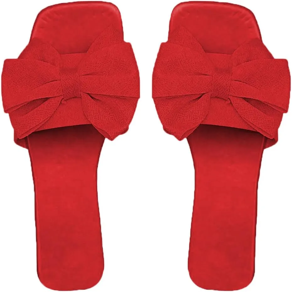 Verdusa Women's Bow Slide Sandals Open Toe Slip On Summer Flat Sandals