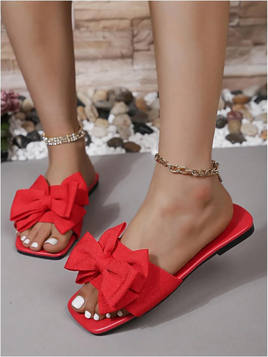 Verdusa Women's Bow Slide Sandals Open Toe Slip On Summer Flat Sandals