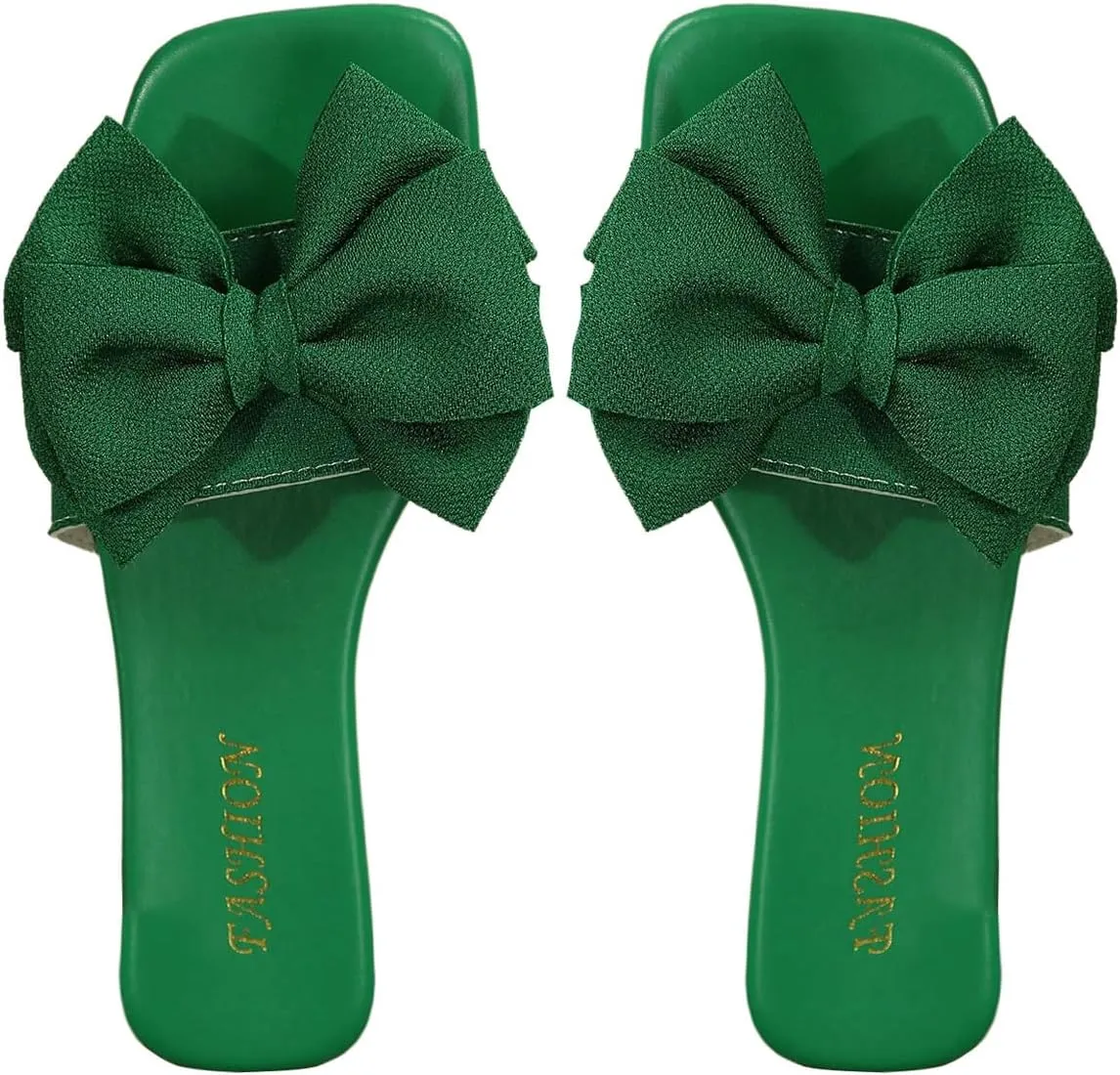 Verdusa Women's Bow Square Toe Flat Sandals Summer Slides Slip On Sandals