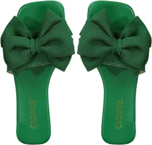Verdusa Women's Bow Square Toe Flat Sandals Summer Slides Slip On Sandals