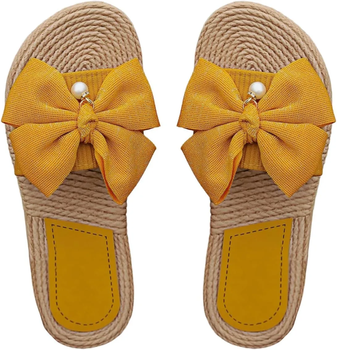 Verdusa Women's Bow Summr Flat Sandals Open Toe Sandals Slip On Slides