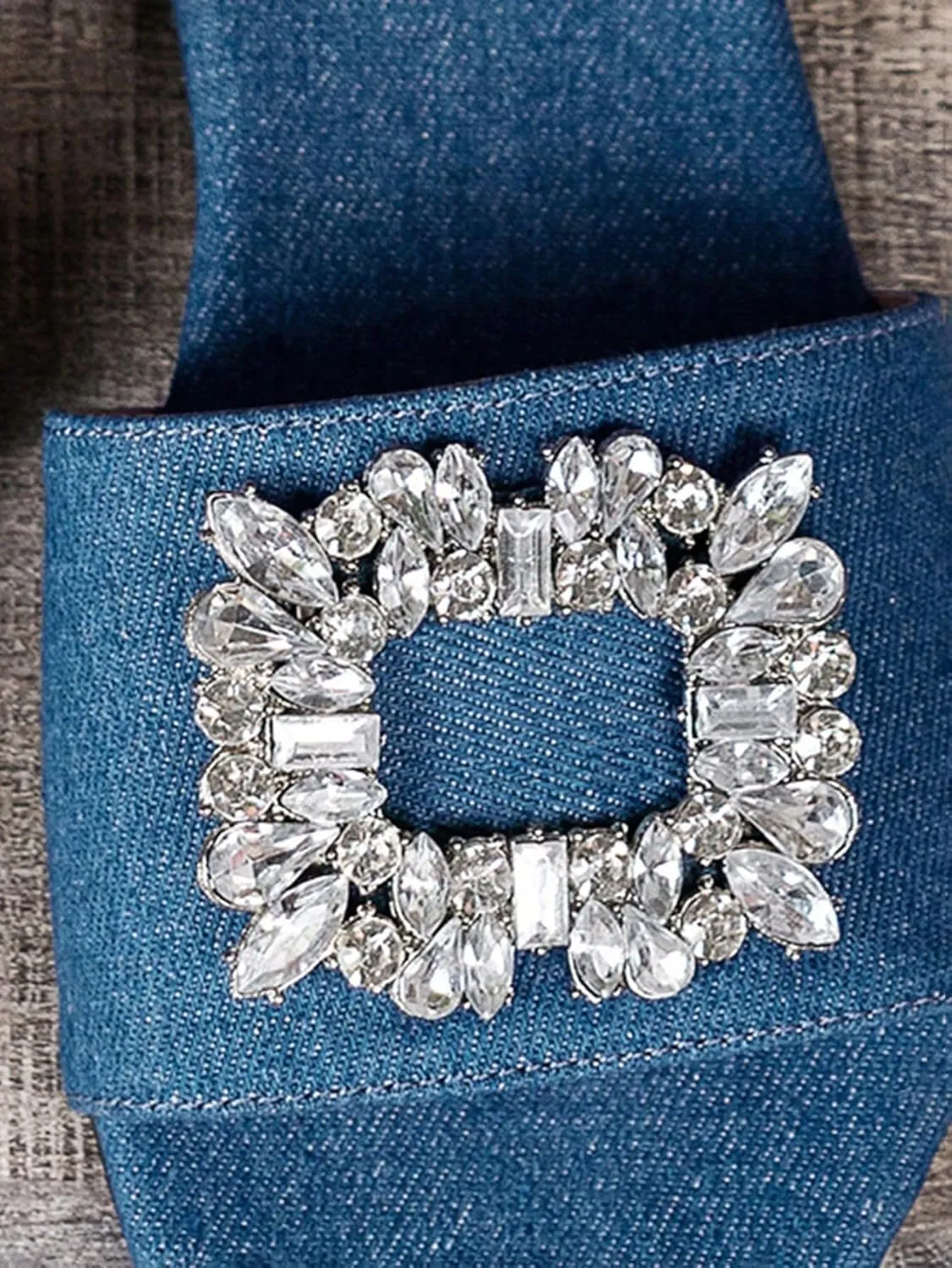 Verdusa Women's Rhinestone Denim Sandals Casual Open Toe Slip On Slides