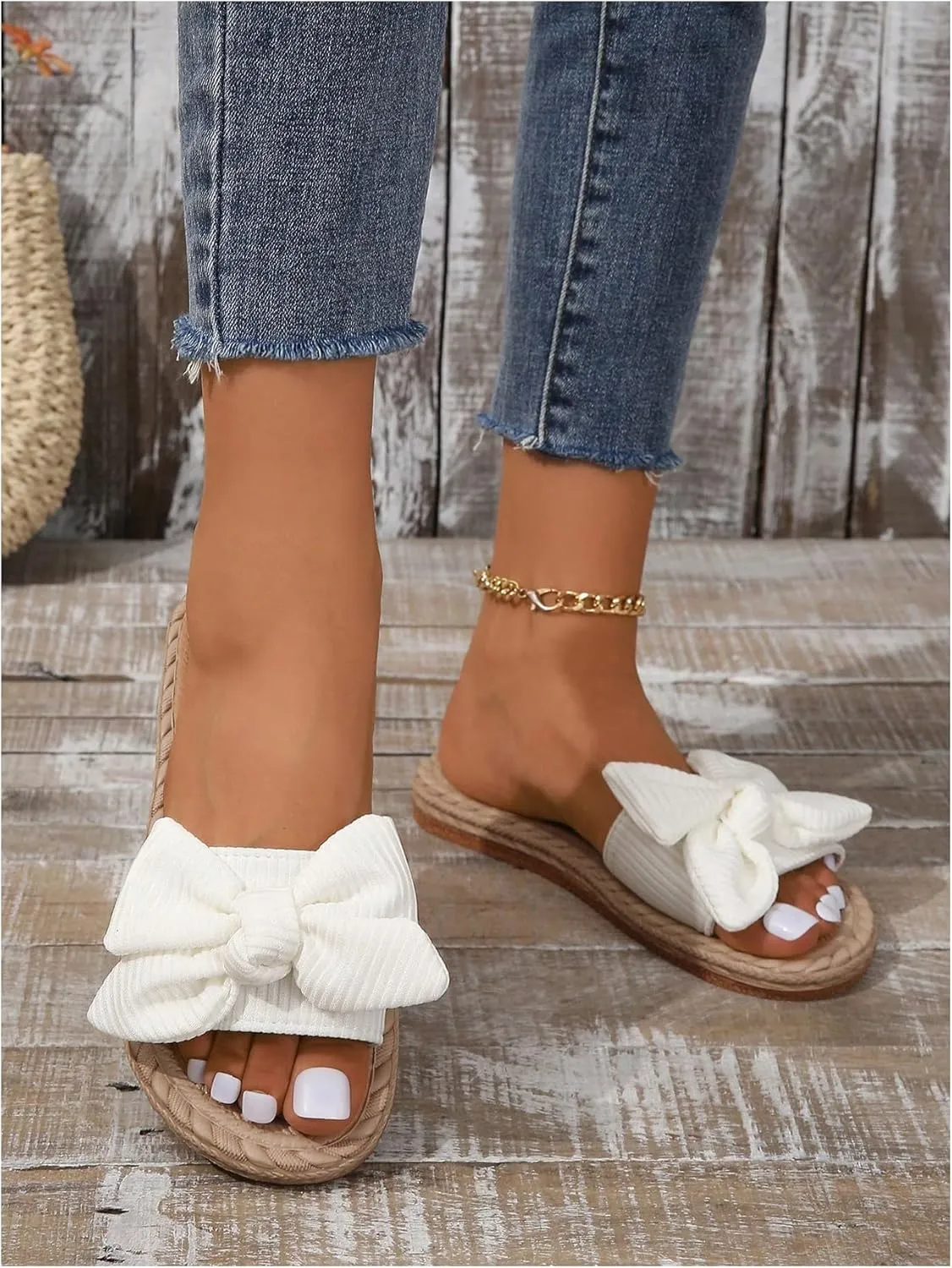 Verdusa Women's Summer Sandals Bow Open Toe Slides Slip On Flats