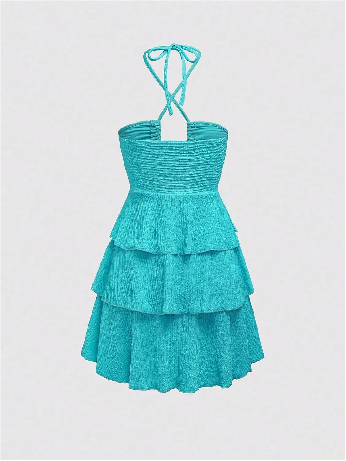 Verdusa Women's Wedding Guest Prom Halter Dress Tiered Layered Textured Backless Flowy Short Summer Dress