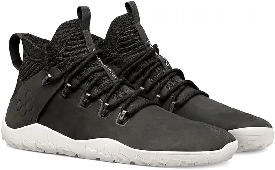 Vivobarefoot Magna FG Womens Barefoot Hiking Shoes | Waterproof, Lightweight & Puncture Resistant | All Weather & Terrains | Wide Fit Grounding Shoes | Leather Obsidian/White