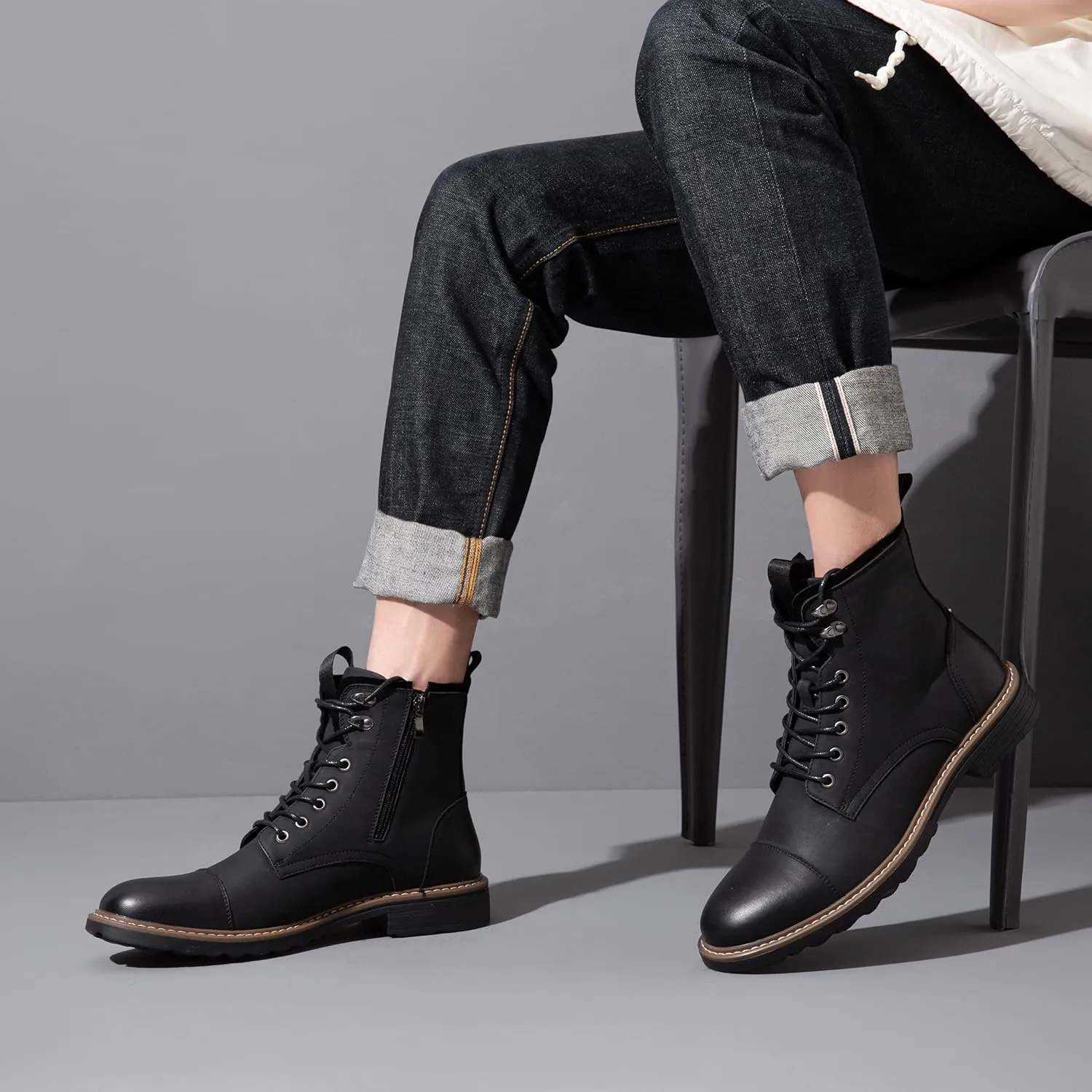 Vostey Mens Boots Motorcycle Casual Boots for Men Zipper Fashion Chukka Boots Mens