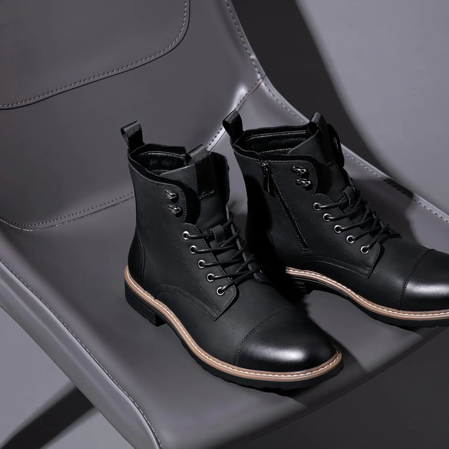 Vostey Mens Boots Motorcycle Casual Boots for Men Zipper Fashion Chukka Boots Mens