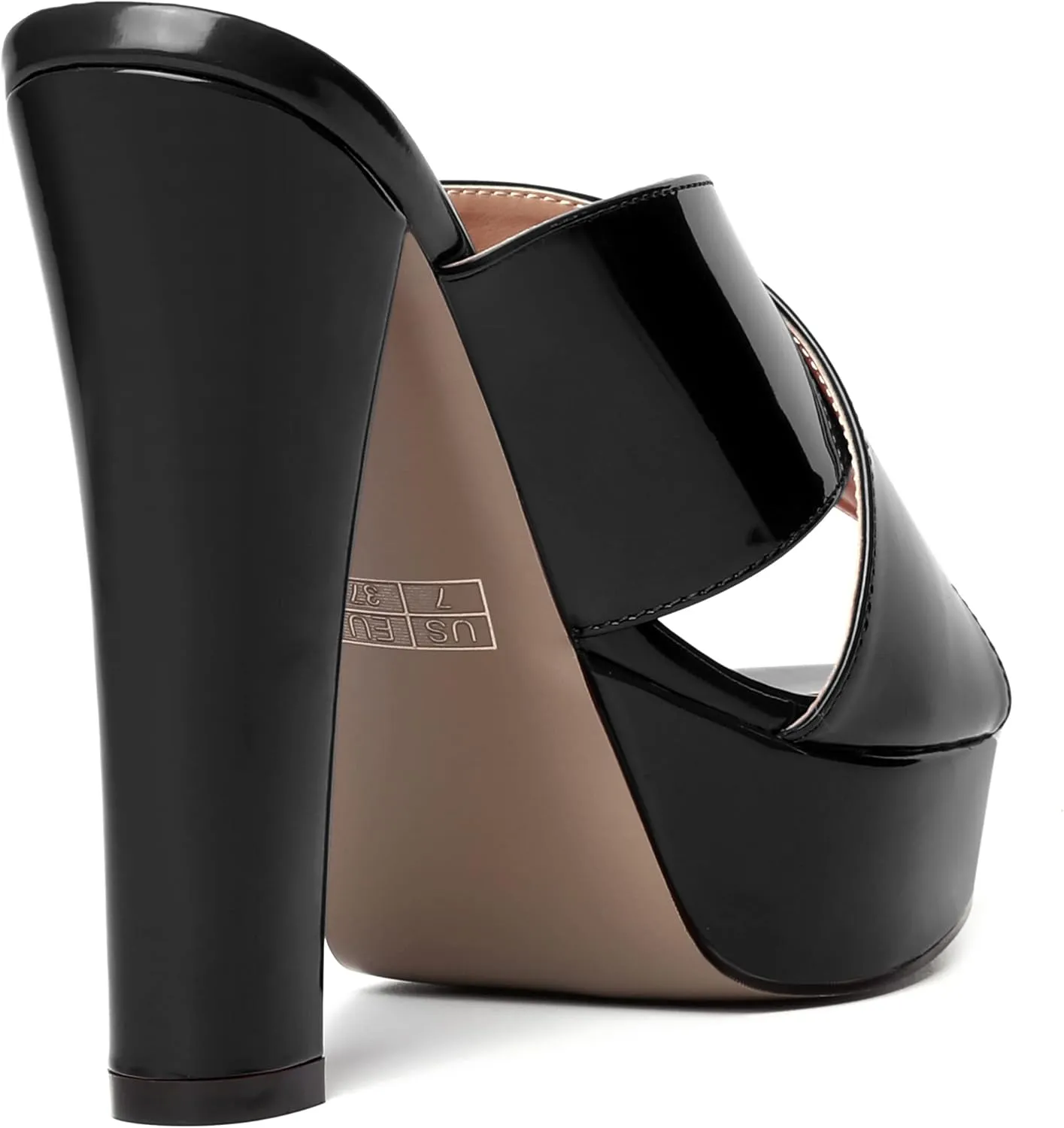 WAYDERNS Womens Slip On Patent Peep Toe Dating Fashion Block High Heel Platforms Sandals 5 Inch