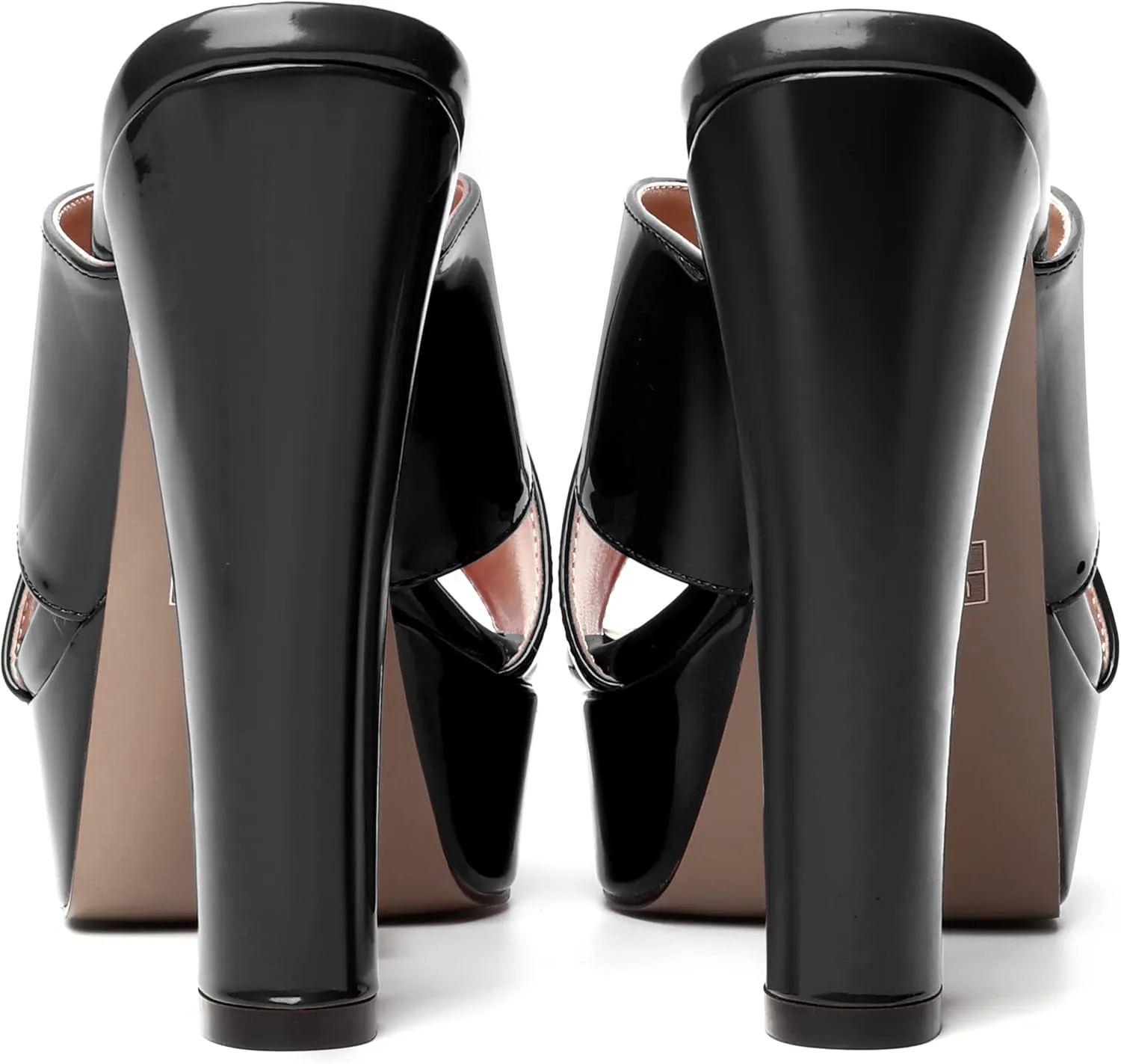 WAYDERNS Womens Slip On Patent Peep Toe Dating Fashion Block High Heel Platforms Sandals 5 Inch