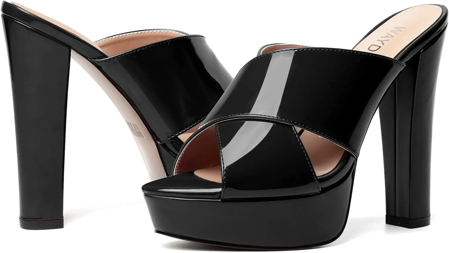 WAYDERNS Womens Slip On Patent Peep Toe Dating Fashion Block High Heel Platforms Sandals 5 Inch