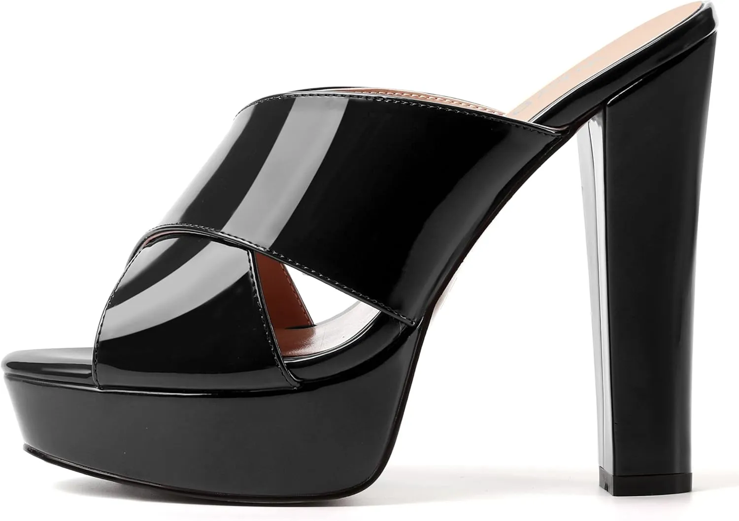 WAYDERNS Womens Slip On Patent Peep Toe Dating Fashion Block High Heel Platforms Sandals 5 Inch