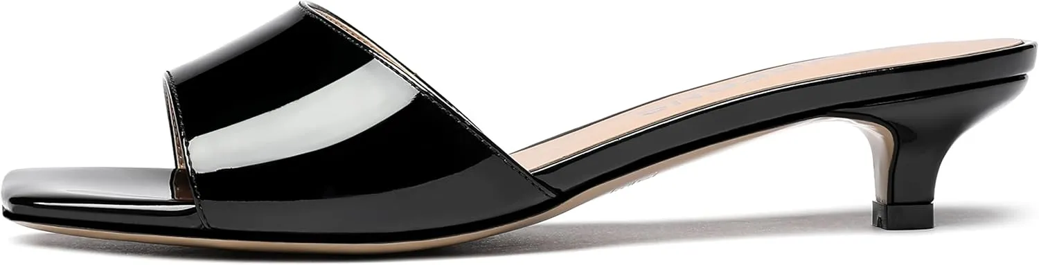 WAYDERNS Women's Square Toe Patent Slip On Open Toe Open Toe Dating Fashion Kitten Low Heel Sandals 1.5 Inch