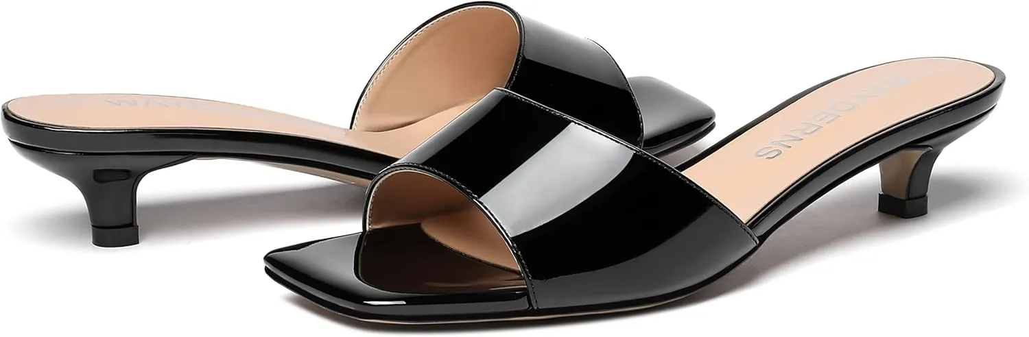 WAYDERNS Women's Square Toe Patent Slip On Open Toe Open Toe Dating Fashion Kitten Low Heel Sandals 1.5 Inch