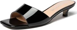 WAYDERNS Women's Square Toe Patent Slip On Open Toe Open Toe Dating Fashion Kitten Low Heel Sandals 1.5 Inch