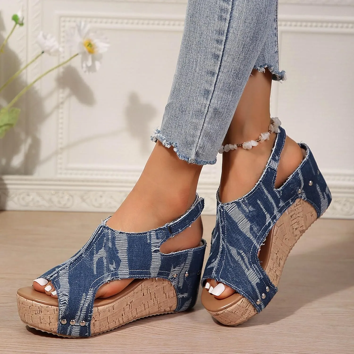 Wedge Sandals for Women 2025,Womens Dressy Summer Platform Sandals,Comfortable Open-Toe Footwear with Ankle Strap Sandals Casual Wedges Heels Cork Walking Strappy Sandals Orthopedic Shoes