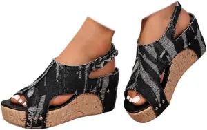 Wedge Sandals for Women 2025,Womens Dressy Summer Platform Sandals,Comfortable Open-Toe Footwear with Ankle Strap Sandals Casual Wedges Heels Cork Walking Strappy Sandals Orthopedic Shoes