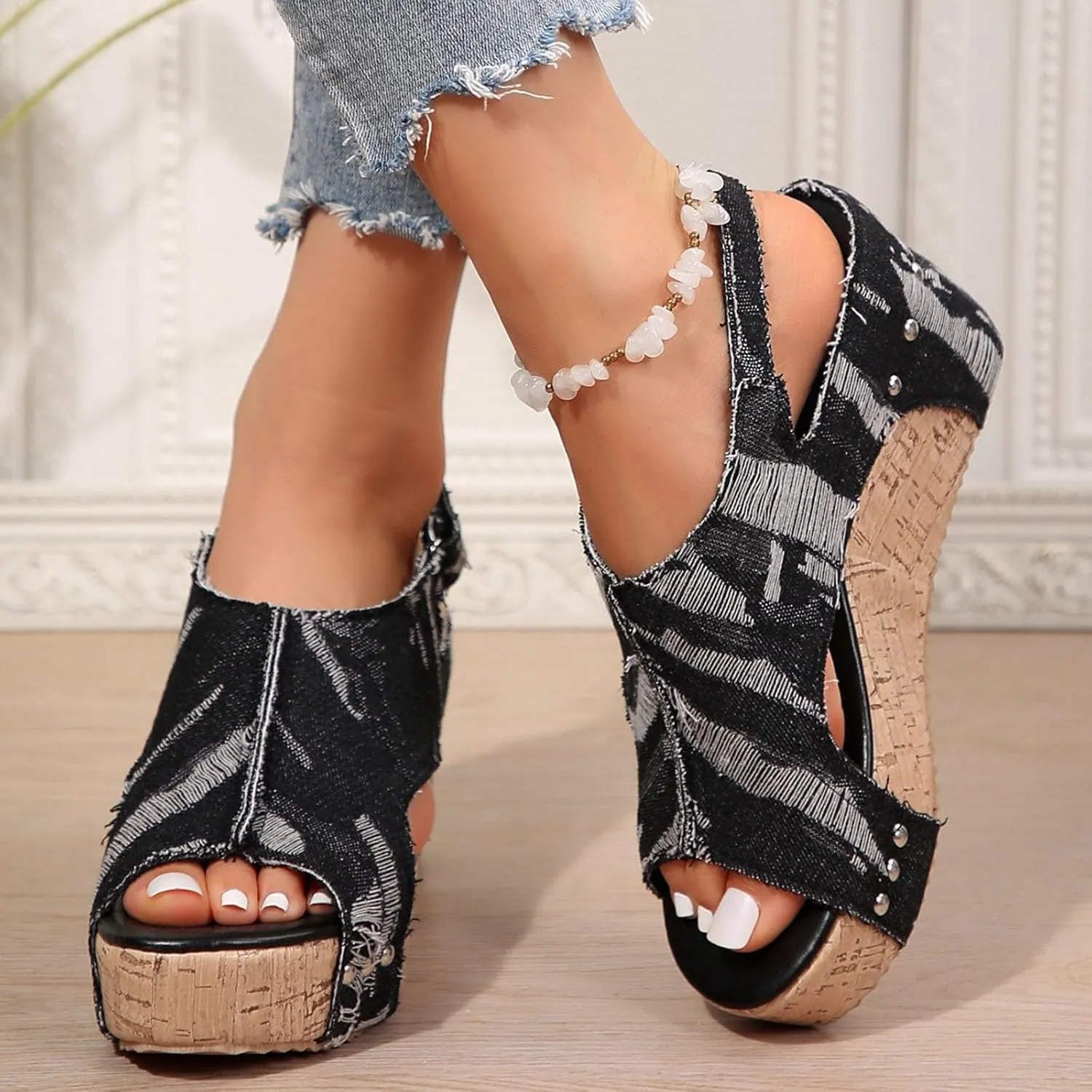 Wedge Sandals for Women 2025,Womens Dressy Summer Platform Sandals,Comfortable Open-Toe Footwear with Ankle Strap Sandals Casual Wedges Heels Cork Walking Strappy Sandals Orthopedic Shoes
