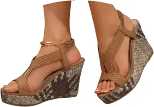 Wedge Sandals for Women 2025,Womens Dressy Summer Platform Sandals,Comfortable Open-Toe Footwear with Ankle Strap Sandals Casual Wedges Heels Cork Walking Strappy Sandals Orthopedic Shoes