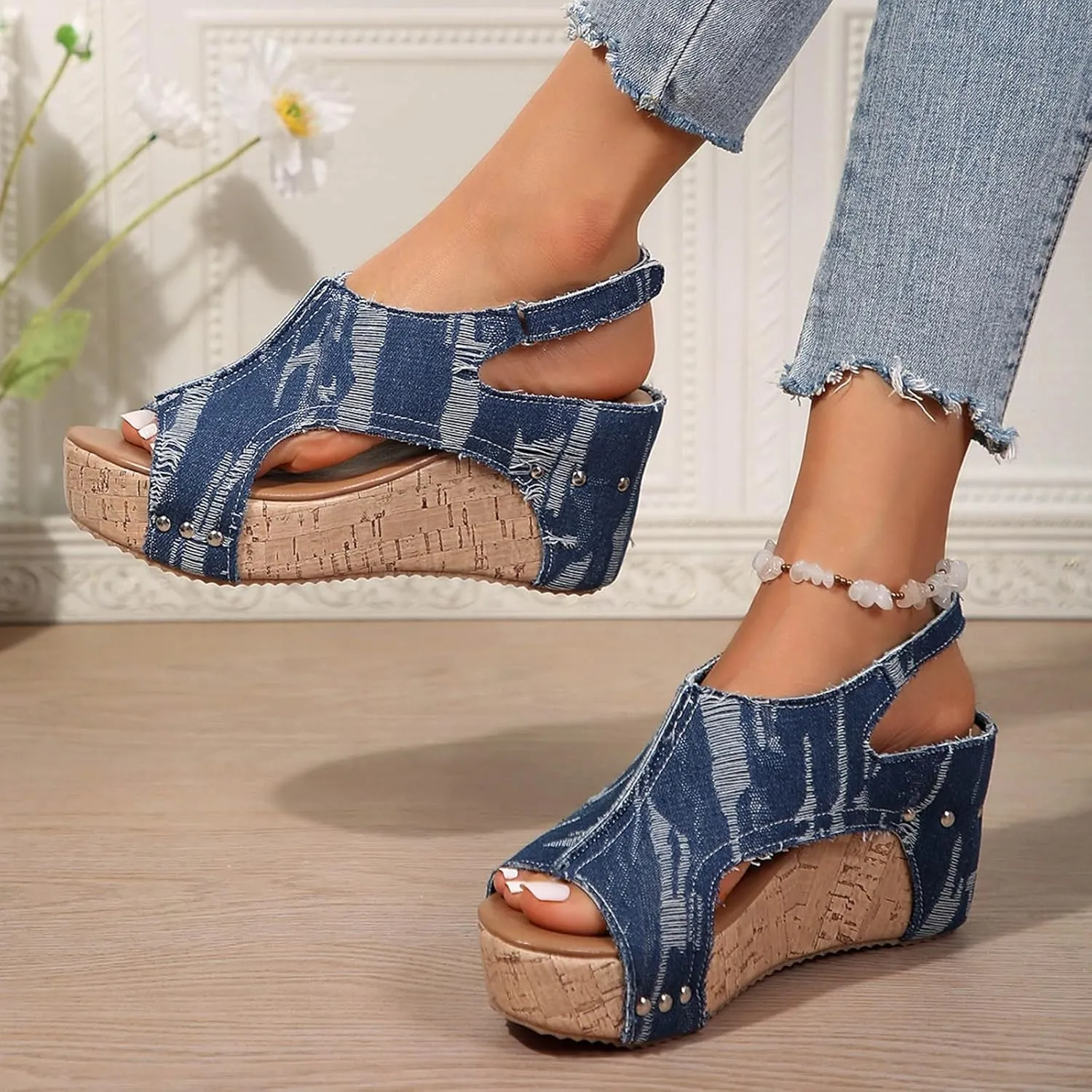 Wedge Sandals for Women 2025,Womens Dressy Summer Platform Sandals,Comfortable Open-Toe Footwear with Ankle Strap Sandals Casual Wedges Heels Cork Walking Strappy Sandals Orthopedic Shoes