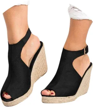 Wedge Sandals for Women, Dressy Summer Wedge, Womens Espadrille Wedge Sandals Peep Toe Buckle Strap Platform Sandals